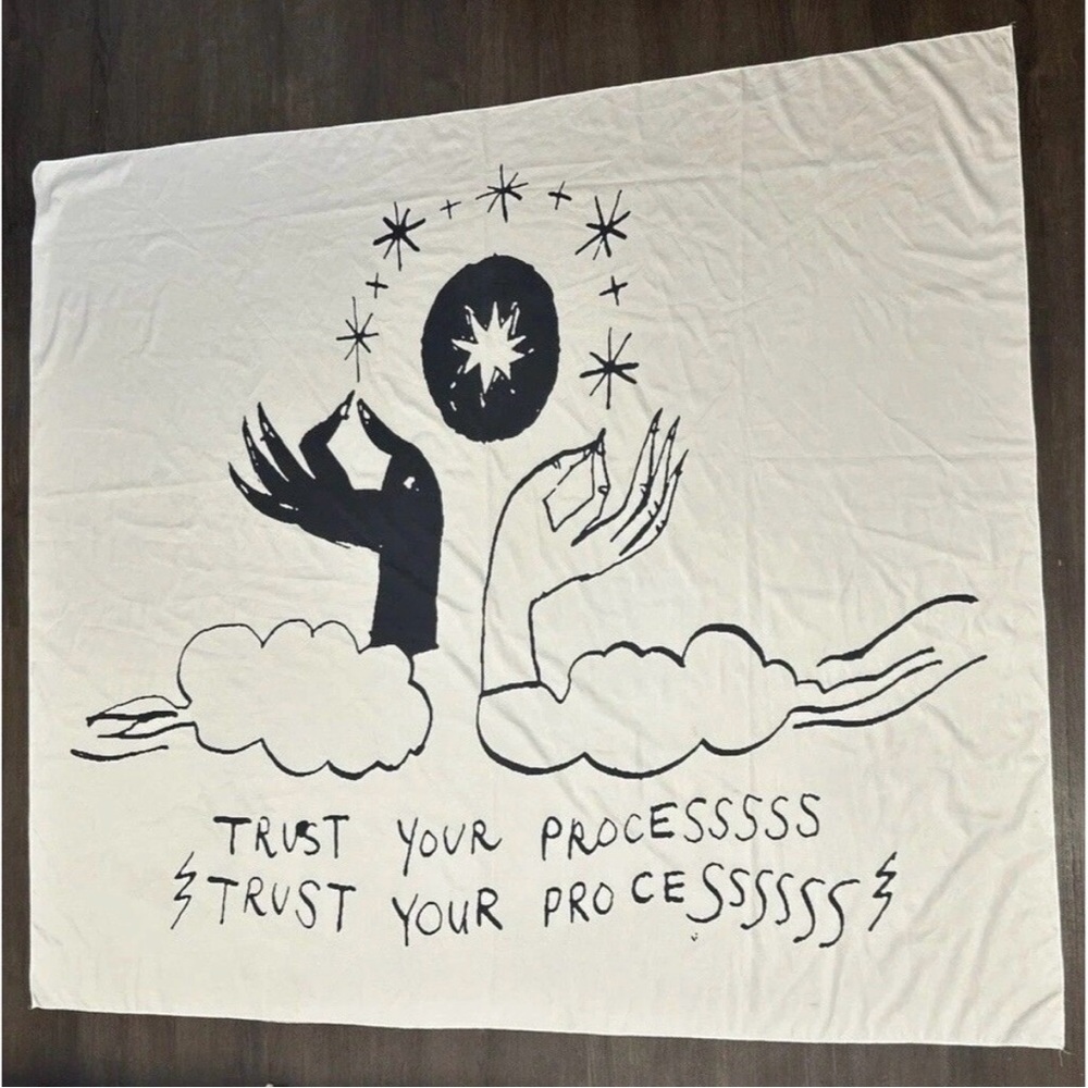 UO Urban Outfitters Wall Tapestry Trust The Process 56x49 White Black Bohemian